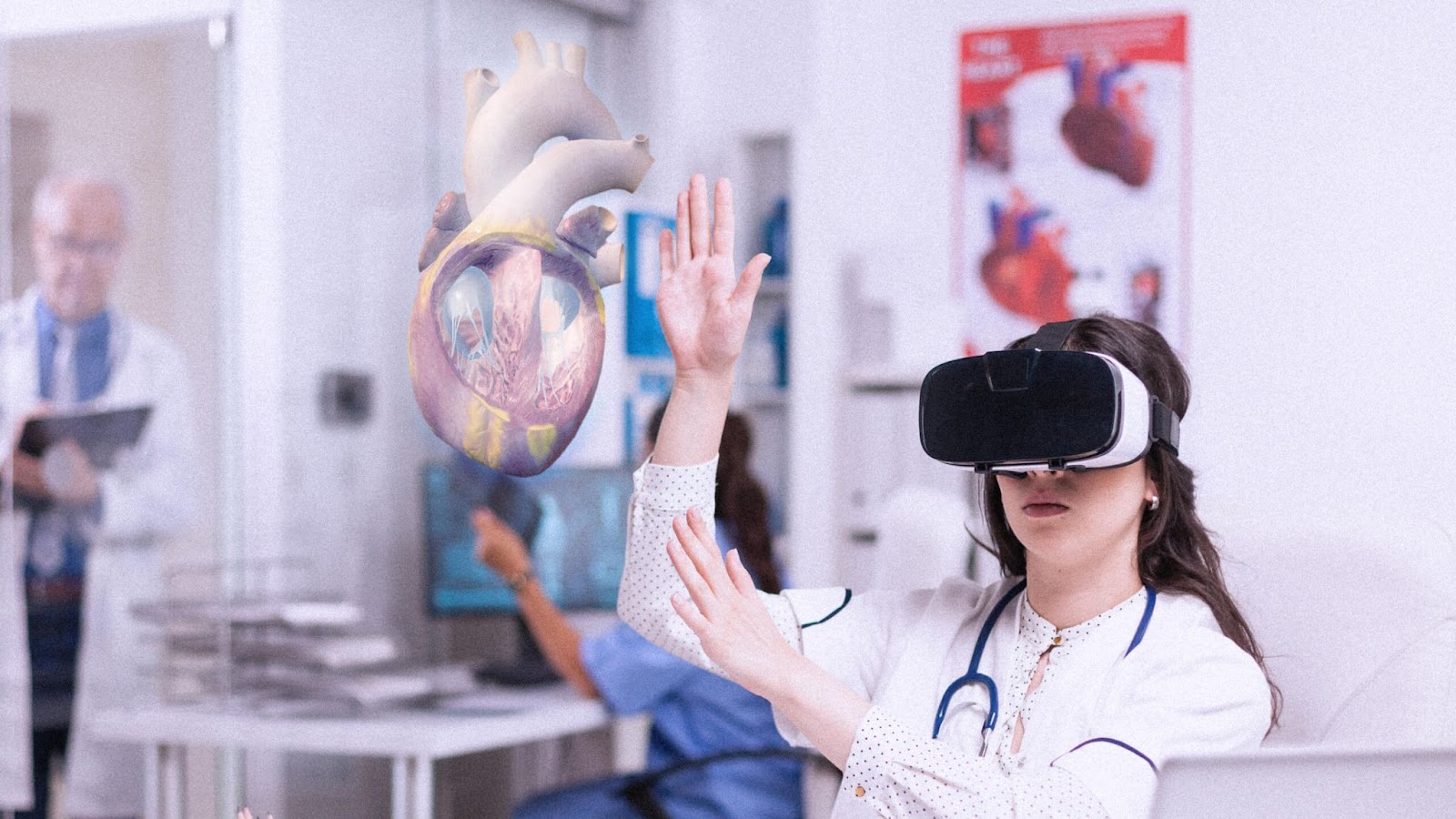 Girl Learning Human Anatomy Wearing VR Headset